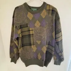 ヴィンテージ　クレイジーパターンレトロデザインニット