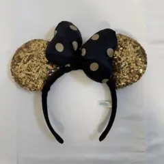 【公式】ディズニー ミニー カチューシャ スパンコール ゴールド　ブラック