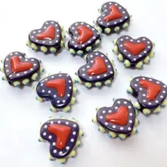 bm737/ガラスビーズ★ハート　パープル系　10個