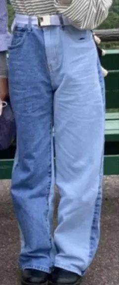 ハーフ＆ハーフデザインデニムパンツ