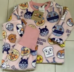 新品　100cm アンパンマン フリースパジャマ 腹巻き付き　もこもこ　ピンク