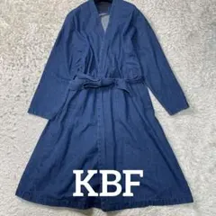 KBF デニムガウンコート 綿100% ノーカラー ウエスト紐付