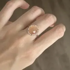 ［訳あり］キャッツアイ 宝石 リング 指輪 オレンジ フリーサイズ