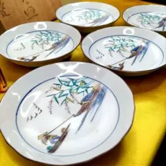 【未使用品】九谷焼　古九谷　色絵　なます皿　小皿　小鉢　5寸皿5客セットのサムネイル
