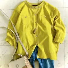 極美品キャバンCABaN ファインポリエステルハーフスリーブポケットカーディガン