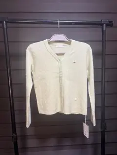 薄い黄色リブ編み 長袖カーディガン