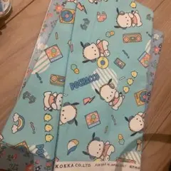 ポチャッコ「ストリート柄」生地 オックス はぎれ／水色／サンリオ 50cm