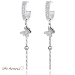 シルバー　バタフライ　蝶　ロング　ピアス　ジルコニア　316L アレルギー対応