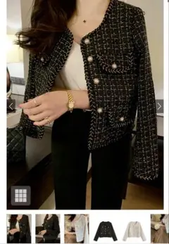 ラメツイードパールボタンノーカラージャケット[ks166]