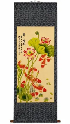 张大千金钱荷花图 中国画 掛け軸 水墨画 和室 玄関 茶室 壁掛け 美術品