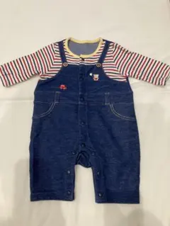 デニムブルー ストライプロンパース 95cm