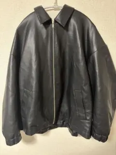 【革ジャン】フェイクレザー オーバーサイズ ブルゾン ジャケット 黒 M