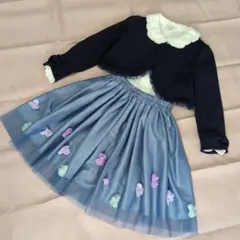 卒園入学に120cm フリル付きネイビーブルー系3点セットpanpantutu