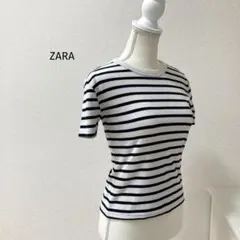 ♡ ZARA ザラ　♡ リブTシャツ　ボーダー　ネイビー　L