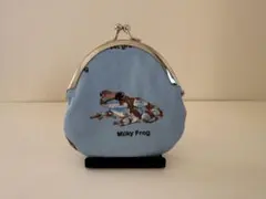 手作りがま口・リアルかえる・水色