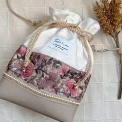 no.139 インド刺繍リボン　巾着ショルダーバッグ　ポシェット　巾着バッグ