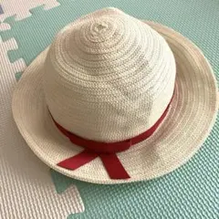 ファミリア　ストローハット　麦わら帽子　赤　リボン　53 くま　うさぎ
