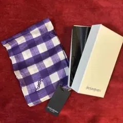 イブサンローラン　YSL チーフ　ポケットチーフ　紫　チェック　新品未使用　箱のサムネイル