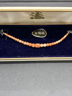 本珊瑚 帯留　ピンク珊瑚 彫刻入り珠 和装 数珠 箱付き