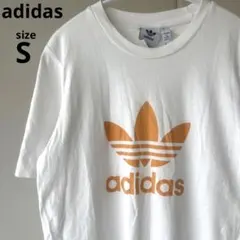 アディダス　トレフォイル　ビックロゴ　Tシャツ オレンジ　ホワイト Sサイズ