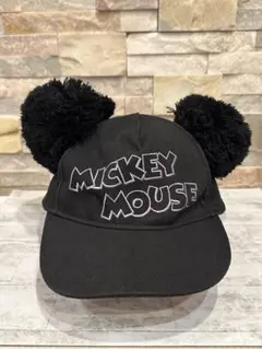 ディズニー　ミッキーマウス ポンポン付きキャップ 黒　ディズニーファンキャップ