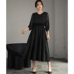 GIRL /ガール＊フラワーレーススリーブミモレ丈パーティドレス　オケージョン