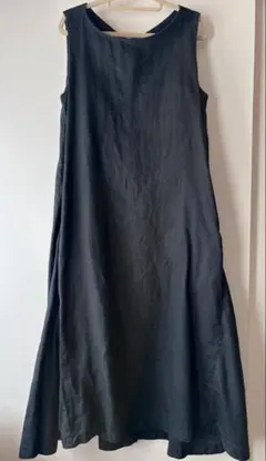 無印良品　リネン　ブラック ノースリーブロングワンピース
