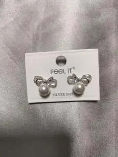 リボン ピアス S925 パール