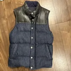 ダウンレザーベスト ネイビー/ブラック