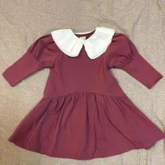 【新品】petit main 襟付きワンピース 90cm ワインレッド