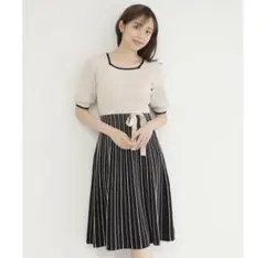 Index バイカラープリーツニットワンピース