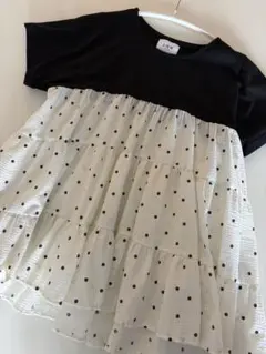 【プティマインLIEN】ドッキングティアードTシャツ 黒✖️ドット柄のサムネイル