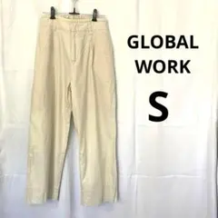 グローバルワーク リネン混ワイドパンツ S ベージュ 麻 綿 スリットのサムネイル