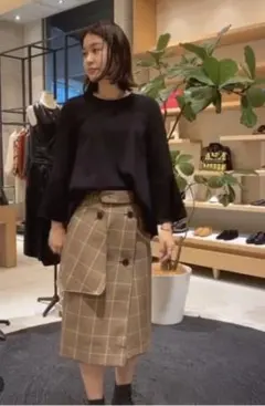 値下げ　未使用タグ付き　デプレ　グレンチェックスカート