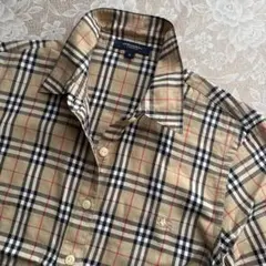 ヴィンテージ　80〜90年バーバリーロンドン　七分袖チェックシャツ S ベージュ