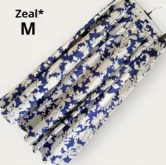 Zeal 花柄フレアスカート M ブルー ホワイト ウエストゴム 華やか 上品