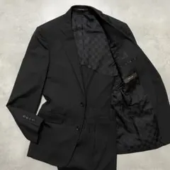 COMME CA MEN ビジネス スーツ 黒 シルク混 無地 光沢 冠婚葬祭