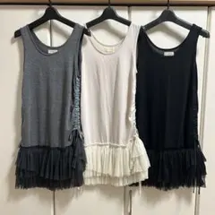 【3色セット】oops! 裾チュールフリル チュニック M サイドシャーリング