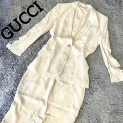 【美品】グッチ スカート スーツ セットアップ 1ボタン 裏地シルク ホワイト系