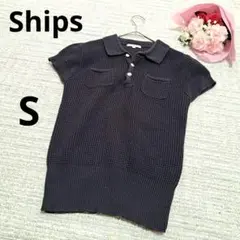 Ships シップス コットン100 ニット ポロシャツ ダークネイビー S