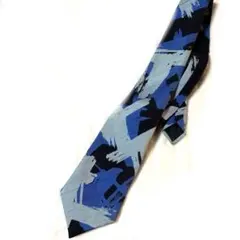 青とグレーの抽象デザイン ネクタイ