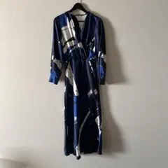ZARA ネイビー幾何学模様ロングワンピース　S