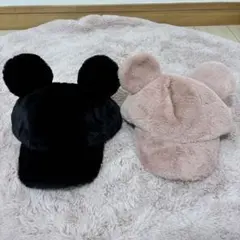 ミッキーマウス　ファーキャップ 2点セット