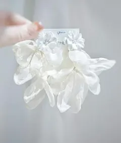 シフォン ピアス イヤリング アイボリー ブライダル ハンドメイド