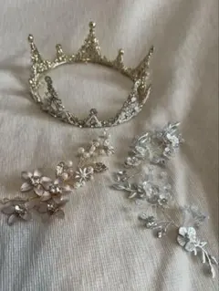 ティアラと花のヘッドドレスセット 王冠 【16日までの限定値下げ中】