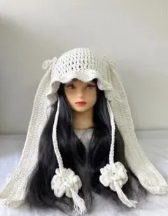 うさ耳ニット帽 ハンドメイド 猫耳ニット帽 森ガール y2k - メルカリ