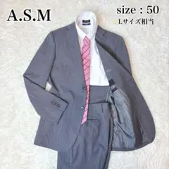 【美品】A.S.M エーエスエム スーツ セットアップ ストライプ グレー L
