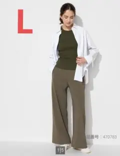 ユニクロ　クレープジャージーストレートパンツ　オリーブ　Lサイズ