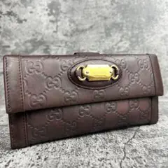 GUCCI グッチシマ レザー ロゴプレート Wホック 長財布