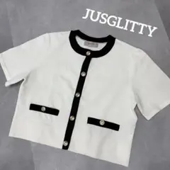 美品☆ JUSGLITTY バイカラー 半袖ジャケットライク　カーディガンのサムネイル